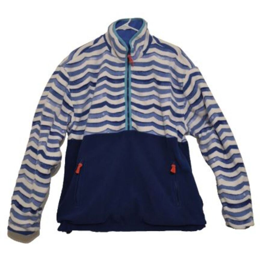 Chubbies Jacket Windbreaker Men L Blue White Reversible Fleece 1/2 Zip Pull Over